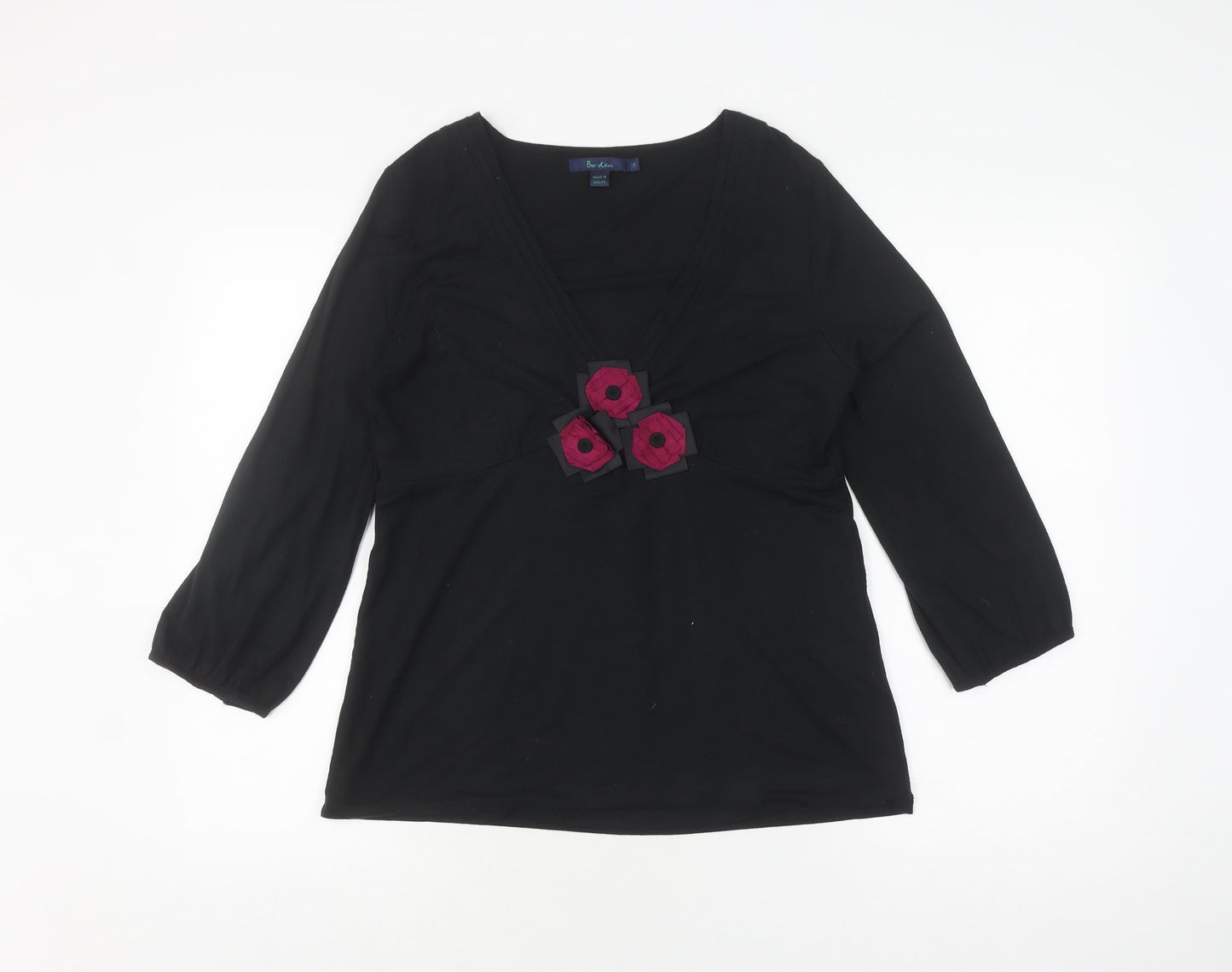 Boden Black 3/4 Sleeve V-Neck Women's Top Size 14