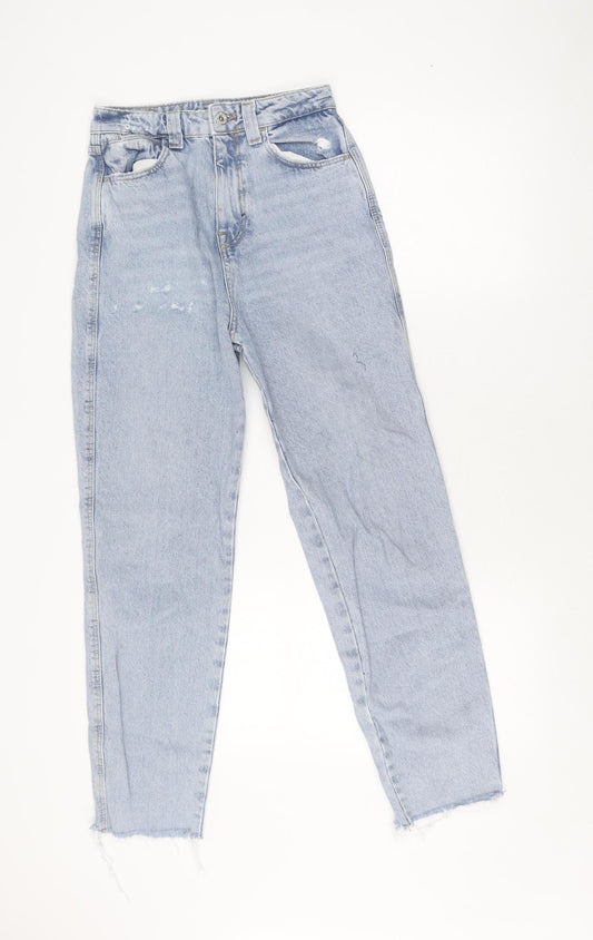 Zara Women's Blue Mom Jeans Size 6 High Rise Distressed