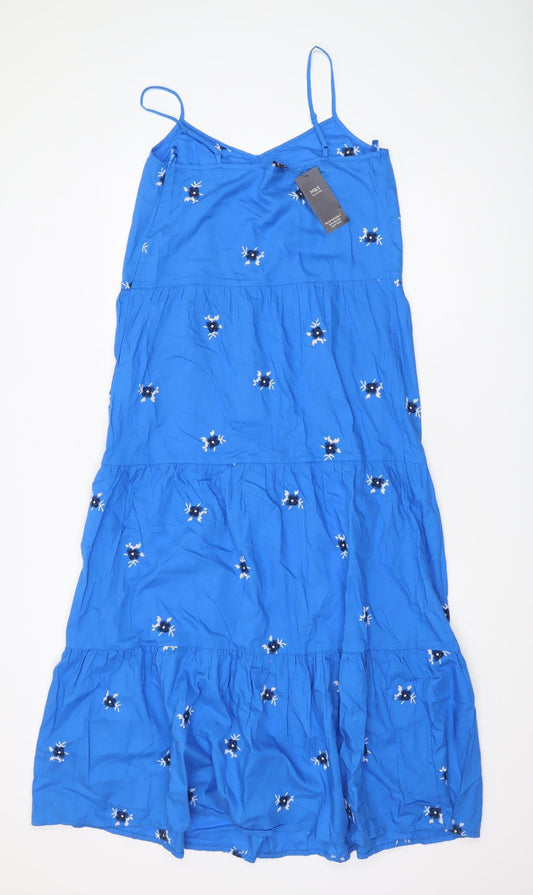 Marks and Spencer Women's Blue Floral Embroidered Dress Size 8