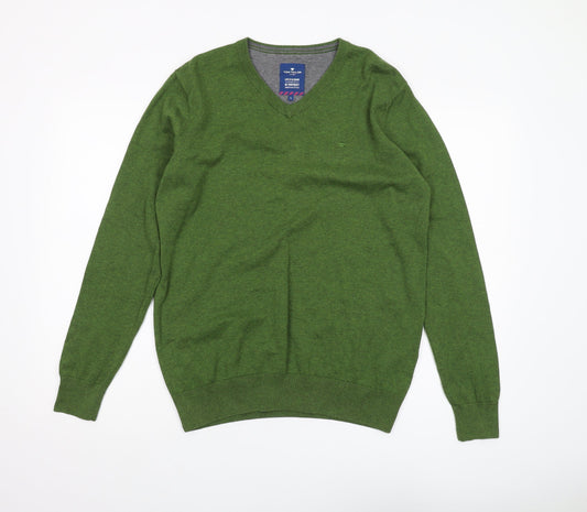 Tom Tailor Men's Green V-Neck Pullover Jumper L