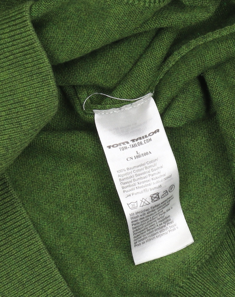 Tom Tailor Men's Green V-Neck Pullover Jumper L