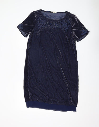 White Stuff Women's Blue Short Sleeve Velvet Dress