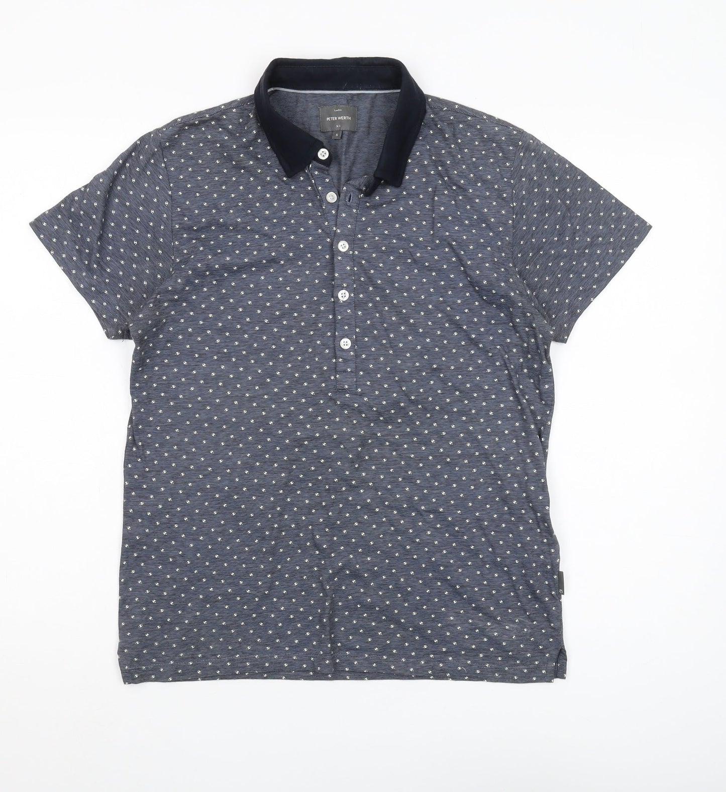 Peter Werth Men's Blue Graphic Print Polo, Size S