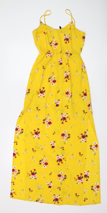 H&M Women's Yellow Floral Maxi Dress Size 4