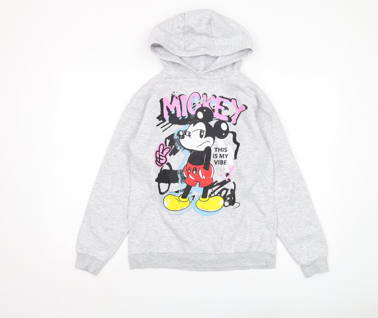 Disney Girls Grey Mickey Mouse Pullover Hoodie 10-11 Years