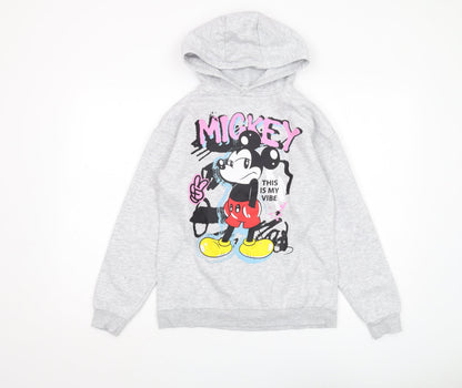 Disney Girls Grey Mickey Mouse Pullover Hoodie 10-11 Years