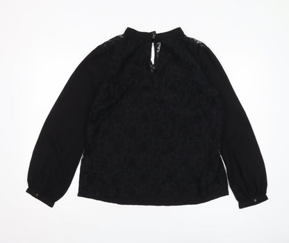 KAZO Women's Black High Neck Lace Blouse