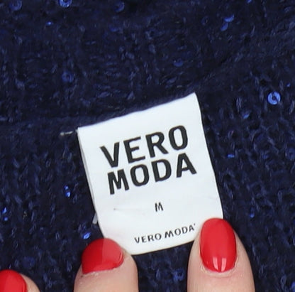 Vero Moda Women's Blue Sequin Pullover Jumper M