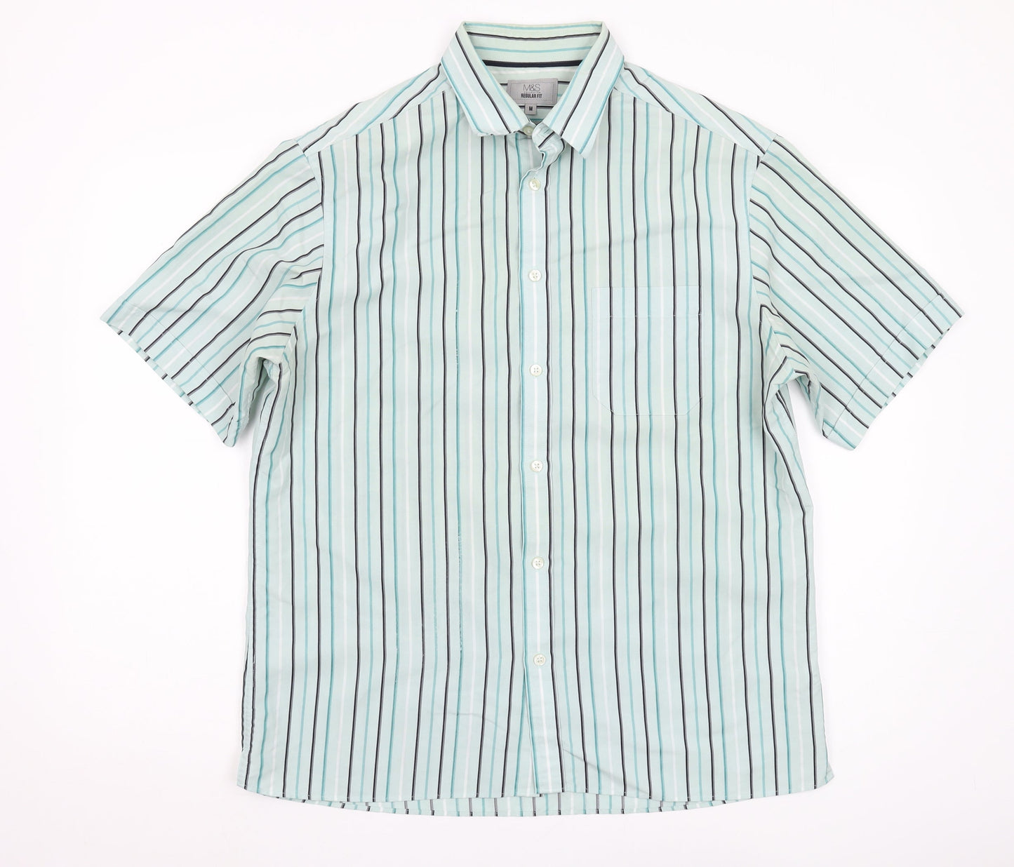 Marks and Spencer Men's Multicoloured Striped Shirt, M, Regular Fit
