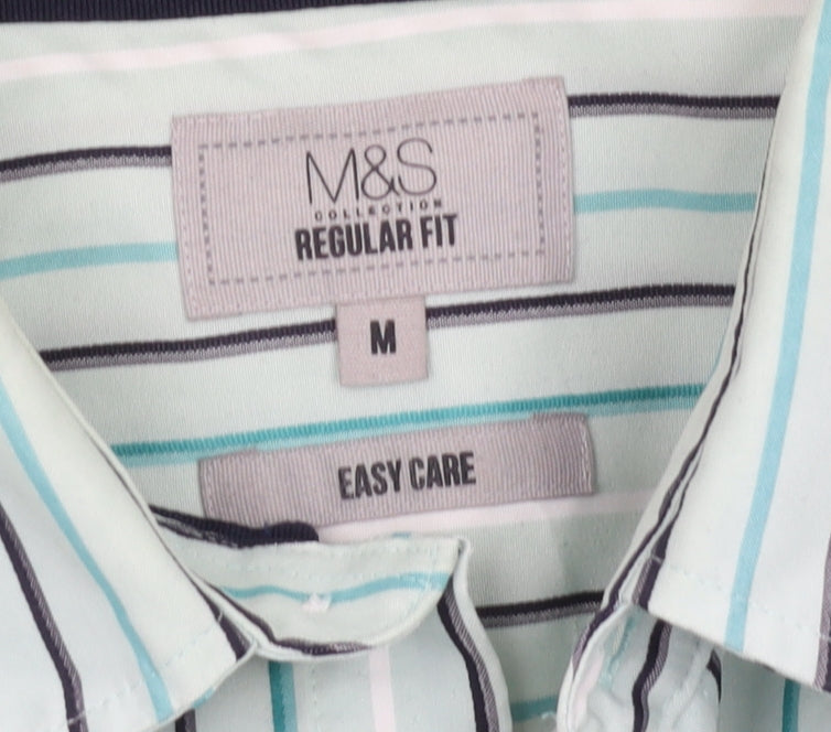 Marks and Spencer Men's Multicoloured Striped Shirt, M, Regular Fit