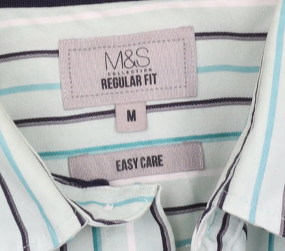 Marks and Spencer Men's Multicoloured Striped Shirt, M, Regular Fit