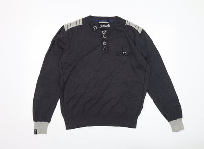 Henleys Men's Grey Henley Jumper, M, Long Sleeve, Button Accent