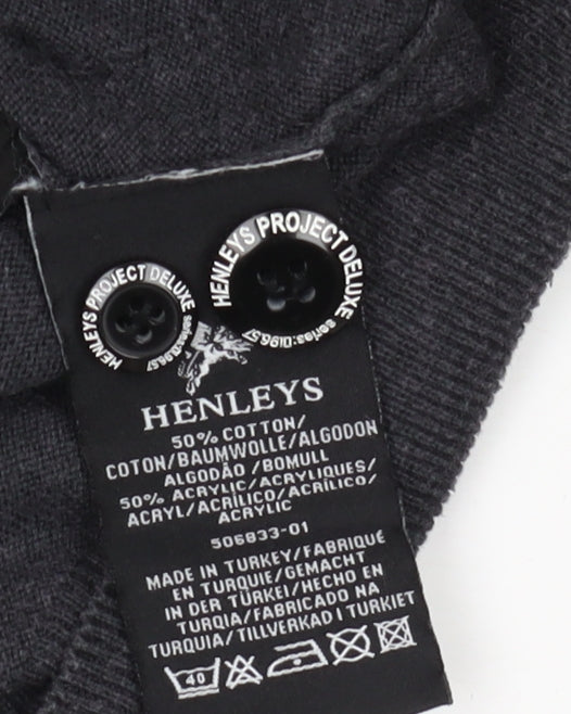 Henleys Men's Grey Henley Jumper, M, Long Sleeve, Button Accent