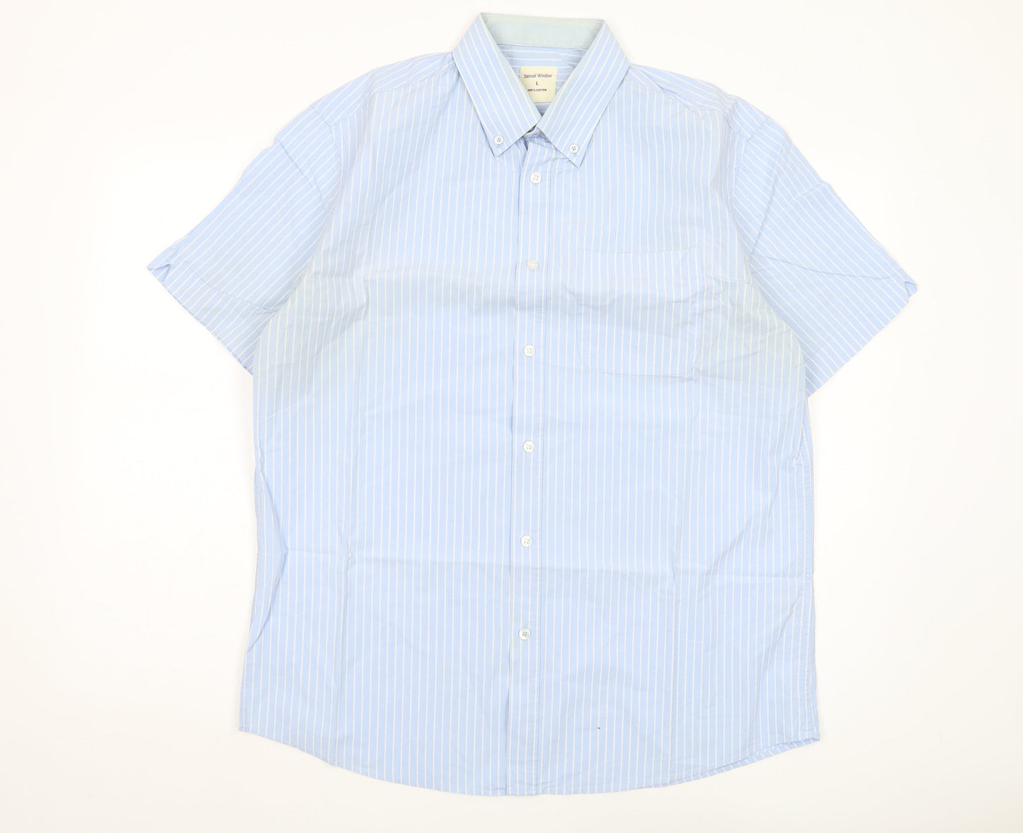 Samuel Windsor Men's Blue Striped Short Sleeve Shirt