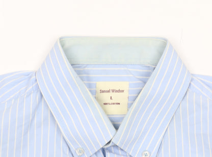 Samuel Windsor Men's Blue Striped Short Sleeve Shirt