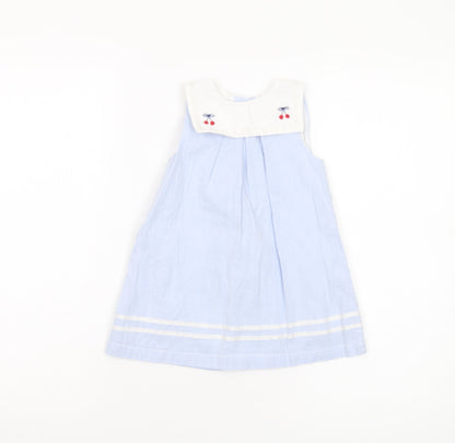 M&Co Girls Blue A-Line Dress, 9-12m, Cotton, New With Tags