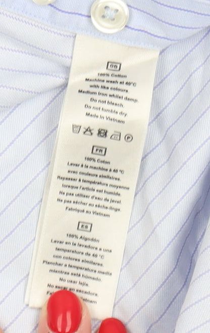T.M. Lewin Men's Blue Slim Fit Striped Shirt 15.5