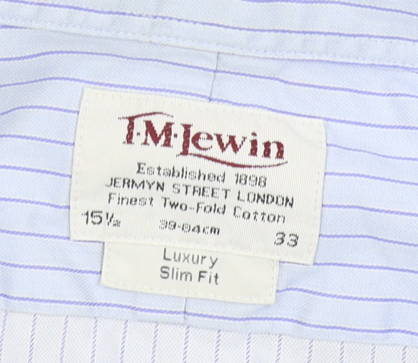 T.M. Lewin Men's Blue Slim Fit Striped Shirt 15.5