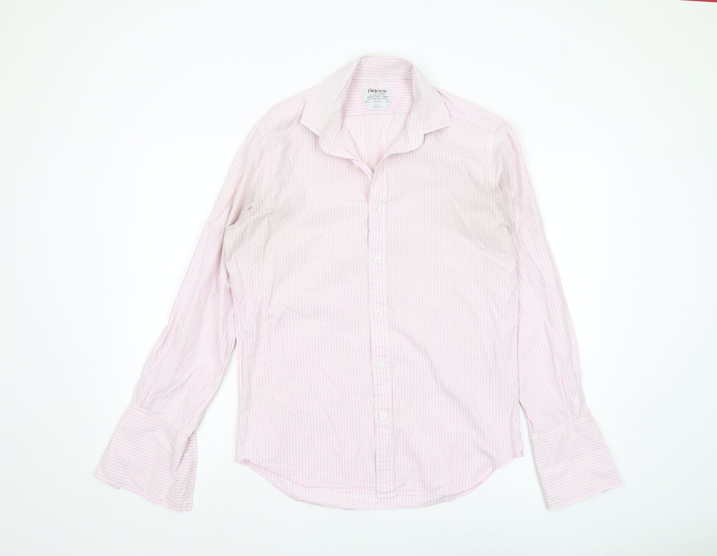 T.M.Lewin Men's Pink Slim Fit Striped Button-Up Shirt L