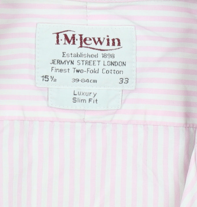 T.M.Lewin Men's Pink Slim Fit Striped Button-Up Shirt L