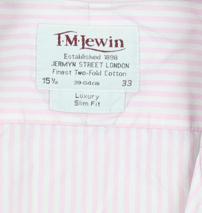 T.M.Lewin Men's Pink Slim Fit Striped Button-Up Shirt L