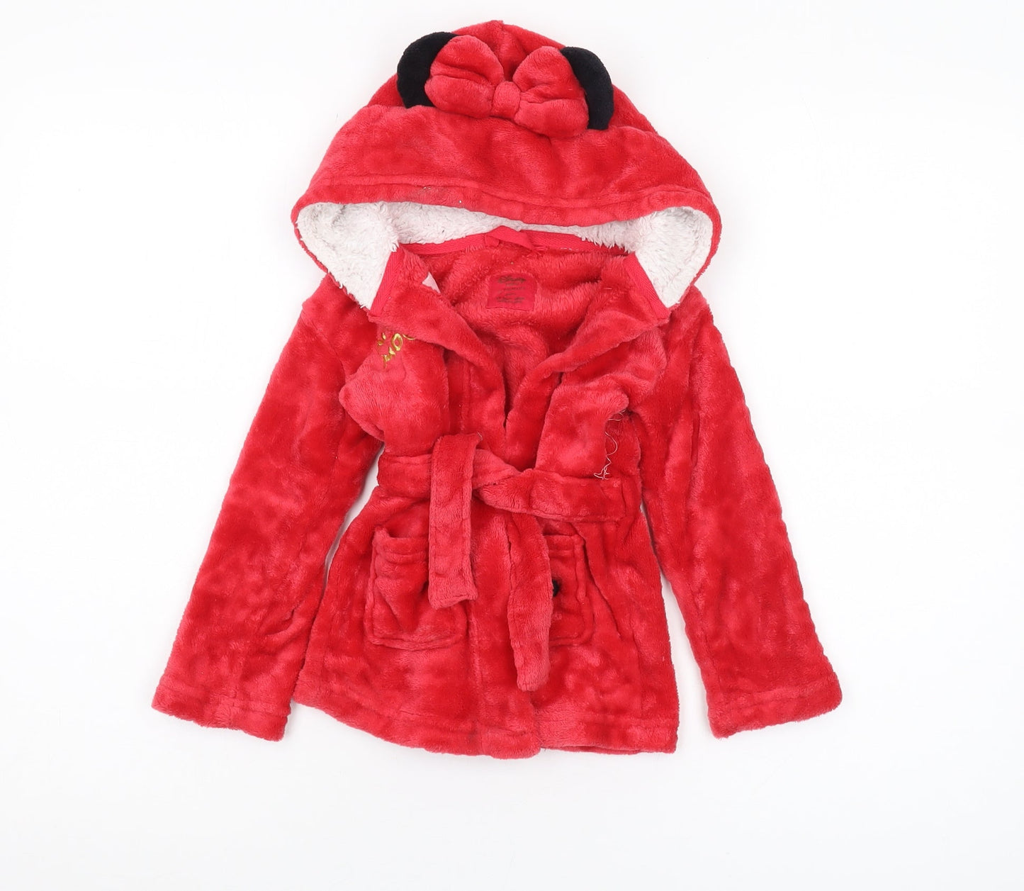 Disney Unisex Baby Red Robe, 24 Months, Hooded Fleece Bow Accent