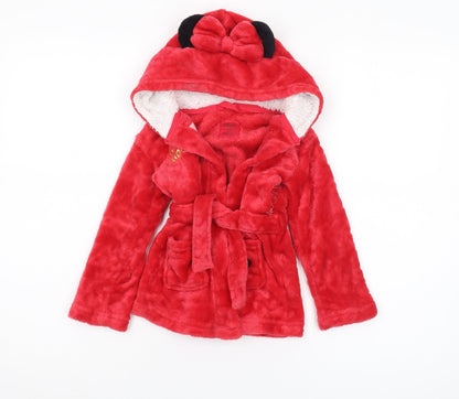 Disney Unisex Baby Red Robe, 24 Months, Hooded Fleece Bow Accent