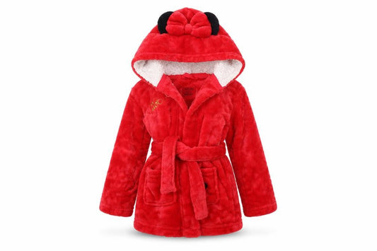Disney Unisex Baby Red Robe, 24 Months, Hooded Fleece Bow Accent