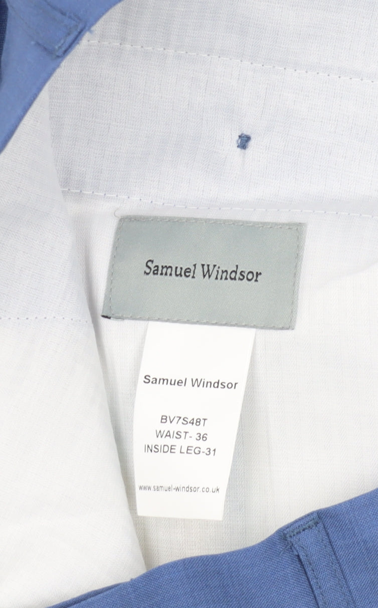 Samuel Windsor Men's Blue Wool Dress Trousers 36