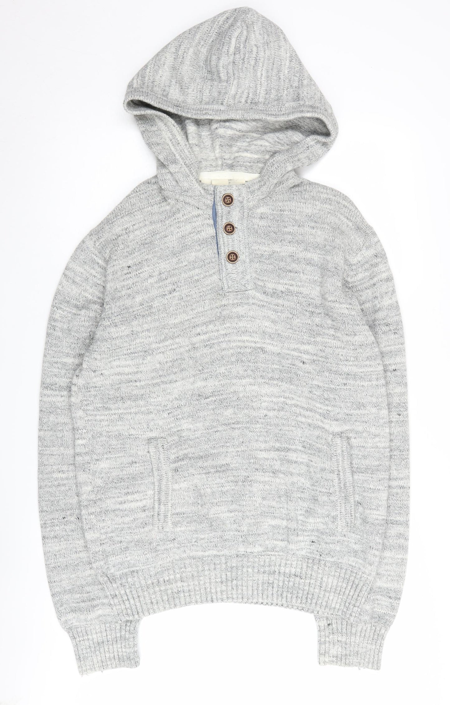 H&M Grey Henley Hoodie L Unisex Adults