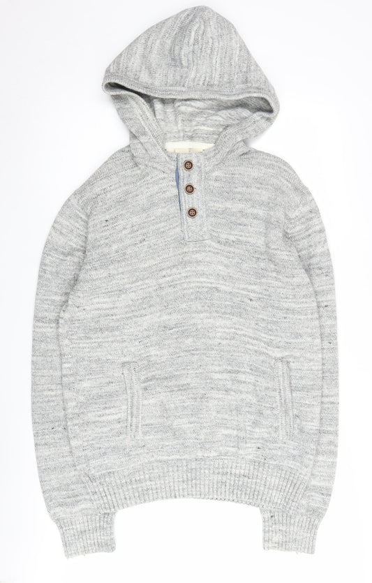 H&M Grey Henley Hoodie L Unisex Adults