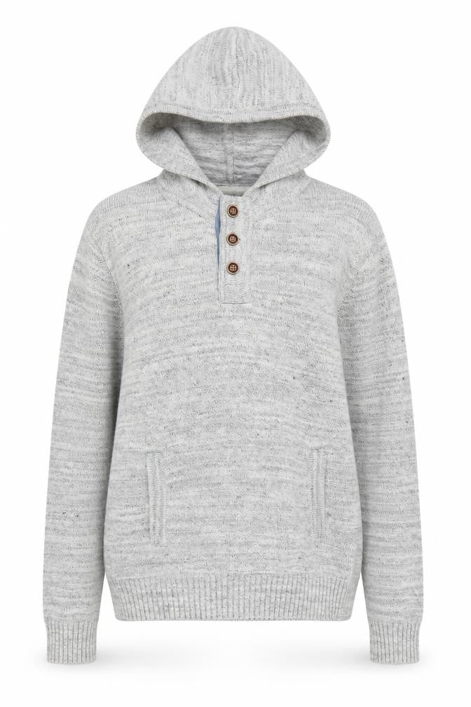 Front view of H&M Grey Henley Hoodie L unisex adults
