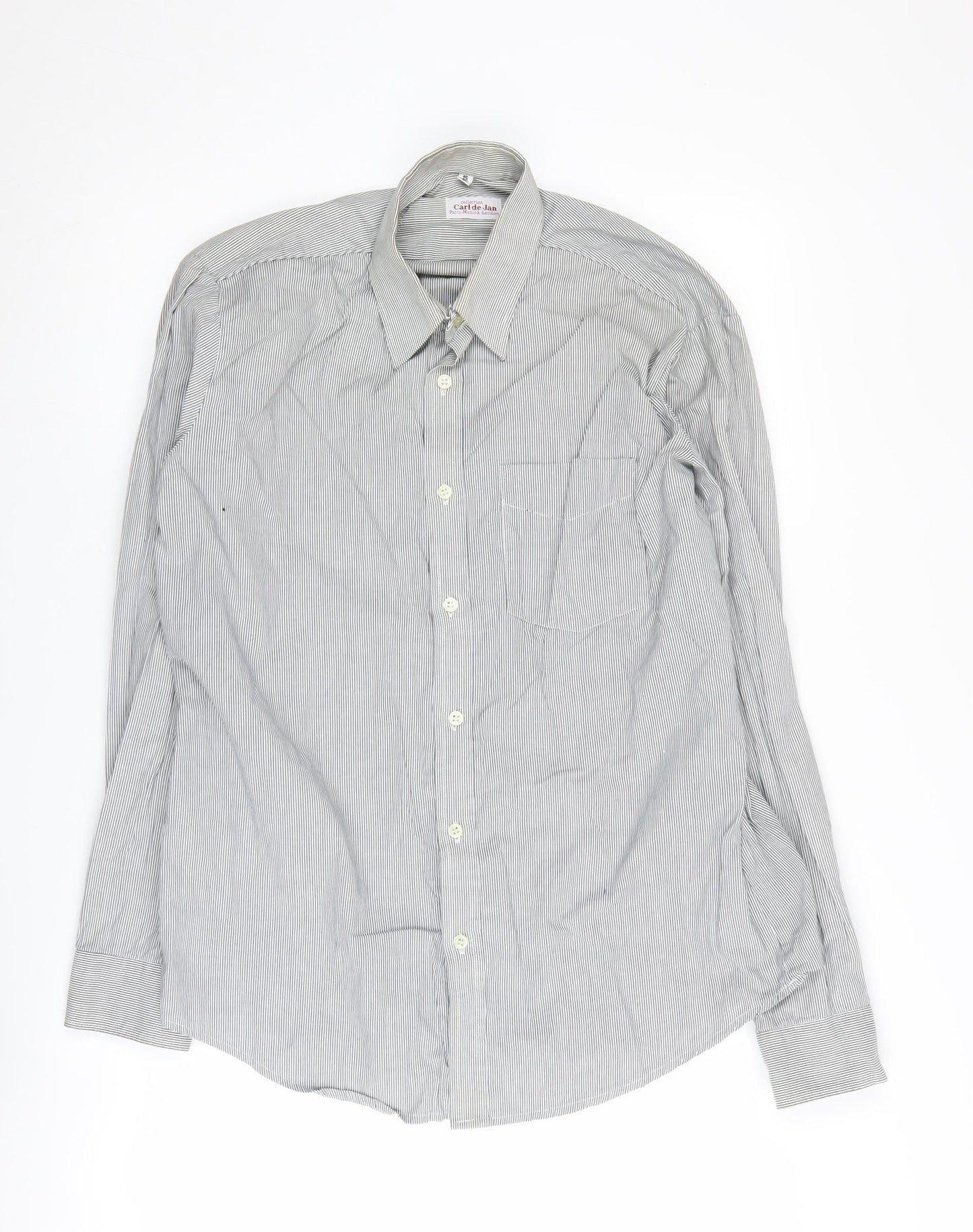 Carl de Jan Men's Grey Striped Cotton Button-Up Shirt
