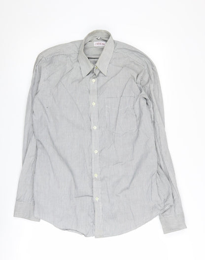 Carl de Jan Men's Grey Striped Cotton Button-Up Shirt