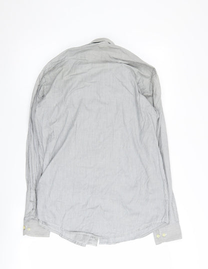 Carl de Jan Men's Grey Striped Cotton Button-Up Shirt