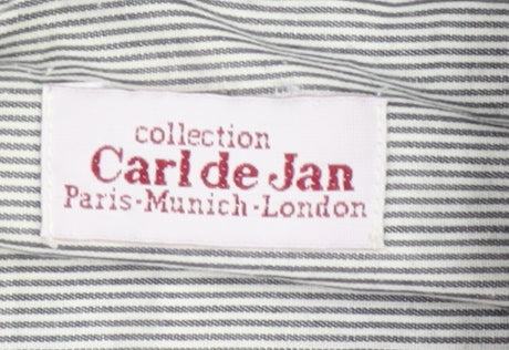 Carl de Jan Men's Grey Striped Cotton Button-Up Shirt