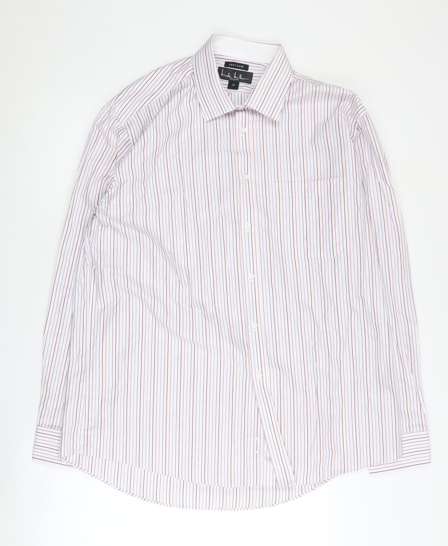 Nicole Miller Men's White Striped Classic Button-Up Shirt