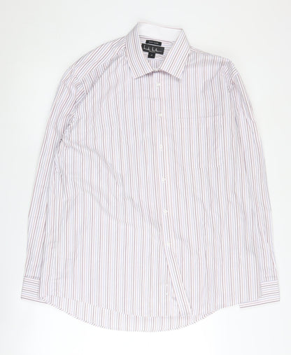 Nicole Miller Men's White Striped Classic Button-Up Shirt