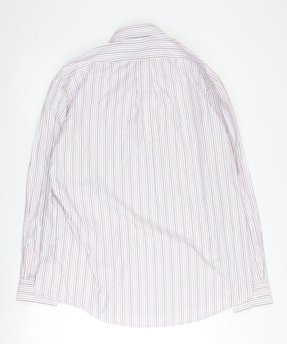 Nicole Miller Men's White Striped Classic Button-Up Shirt