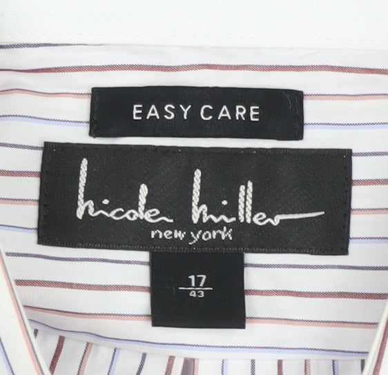 Nicole Miller Men's White Striped Classic Button-Up Shirt