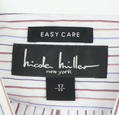 Nicole Miller Men's White Striped Classic Button-Up Shirt
