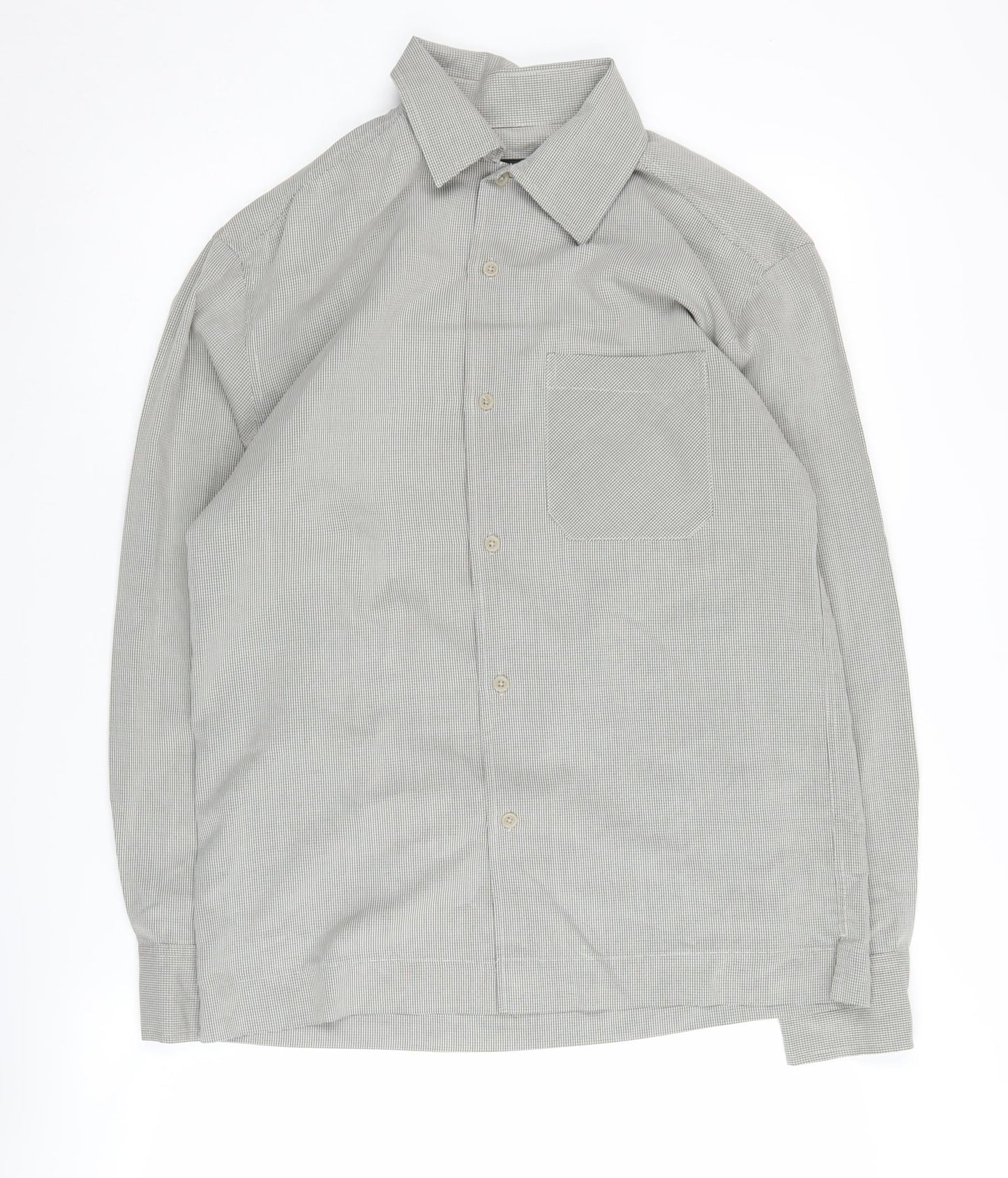 Next Men's Grey Check Long Sleeve Button-Up Shirt S