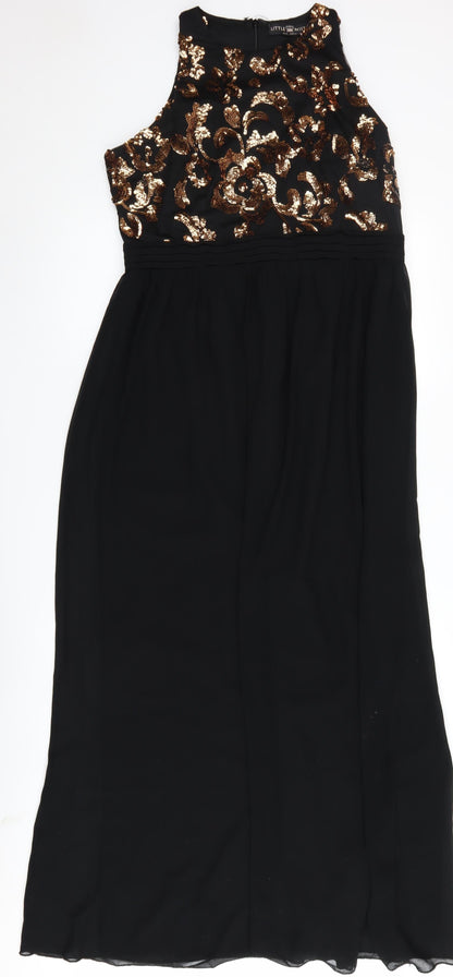 Little Mistress Women's Black Sequin Halter Maxi Dress