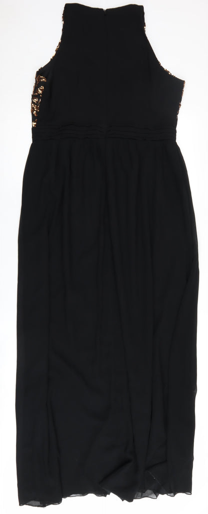 Little Mistress Women's Black Sequin Halter Maxi Dress