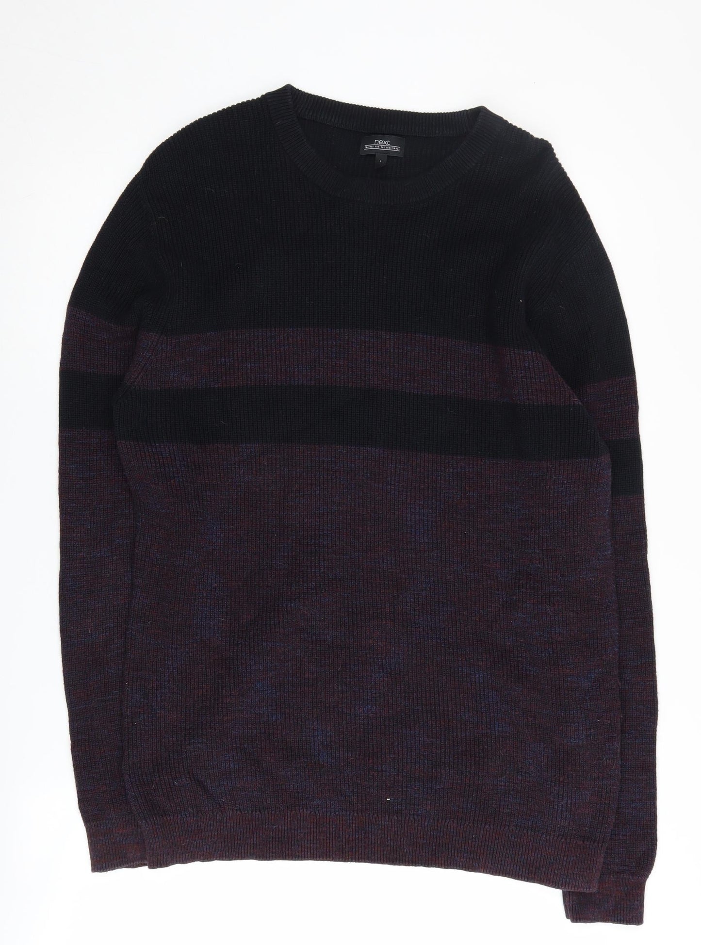 Next Men's Black Striped Cotton Pullover Jumper L