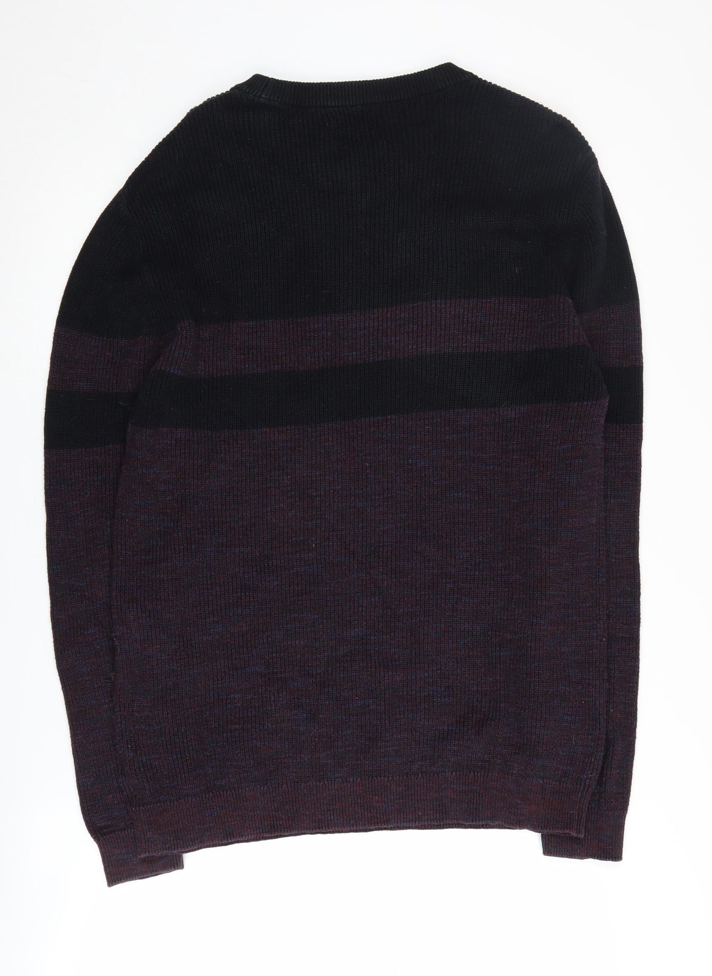 Next Men's Black Striped Cotton Pullover Jumper L