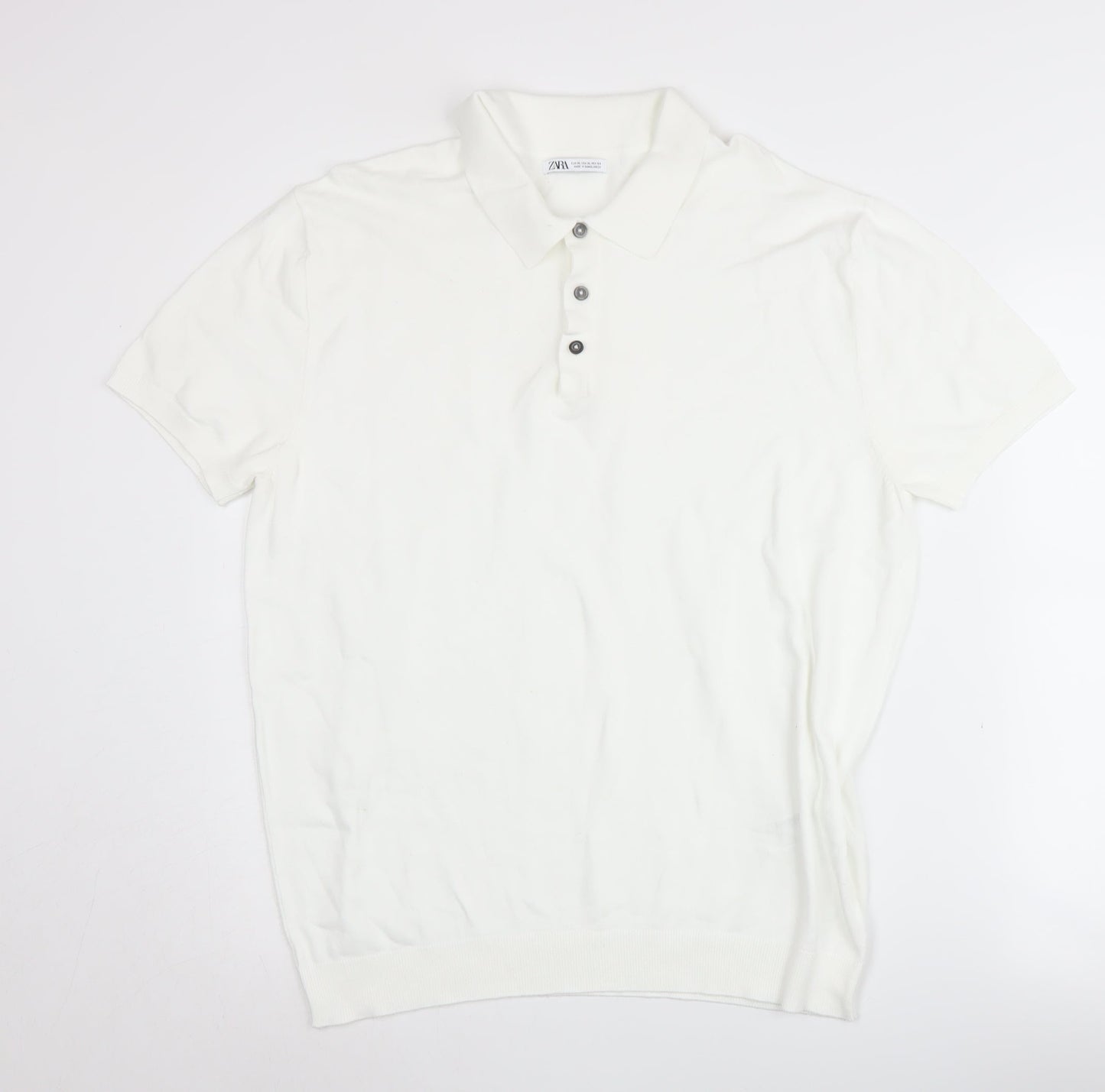 Zara Men's XL Ivory Knit Polo Jumper, Button, Collared