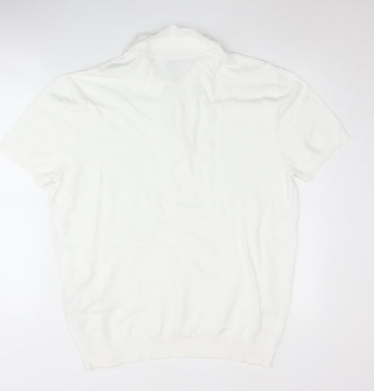 Zara Men's XL Ivory Knit Polo Jumper, Button, Collared