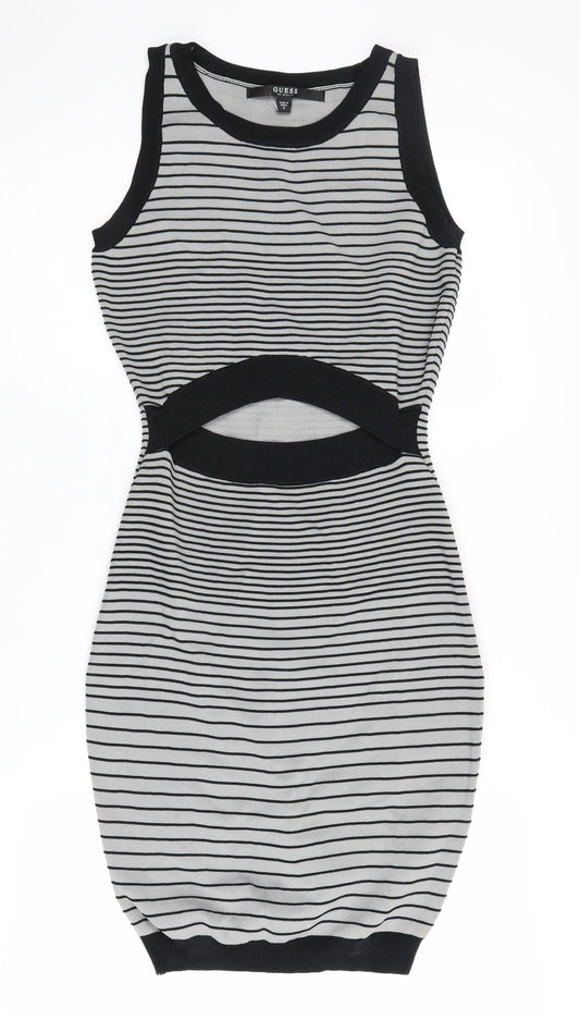 Guess Women's Black & White Striped Bodycon Dress S