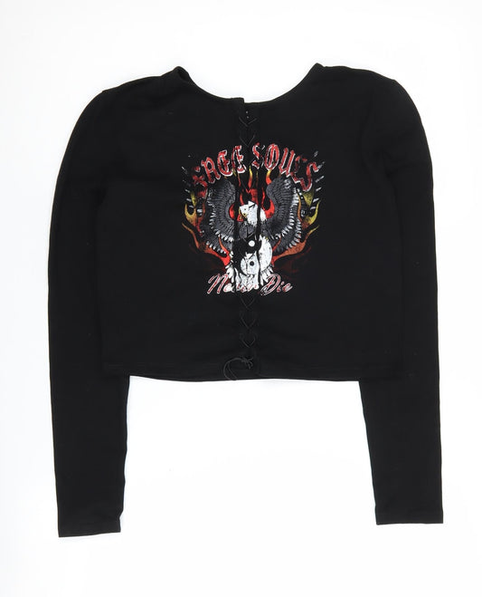 ASOS Design Women's Black Cropped Graphic T-Shirt, Size 14